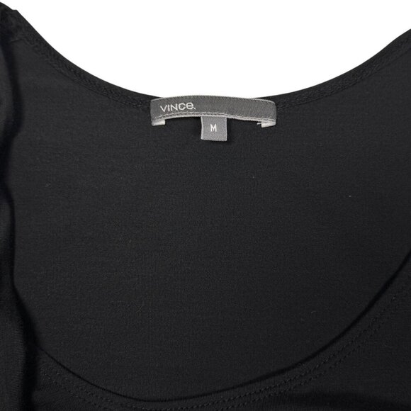 VINCE Sleeveless Asymmetrical Mini Dress Sz.M Black Draped Neck Minimalist - Picture 5 of 10